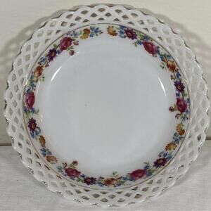 Schumann Bavaria Pierced Rim Floral Dish 5” Reticulated Vintage Germany